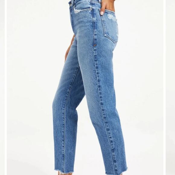 NWT Good American Good Vintage High Rise Straight Jean Fray Hem Denim 00 - Picture 8 of 10